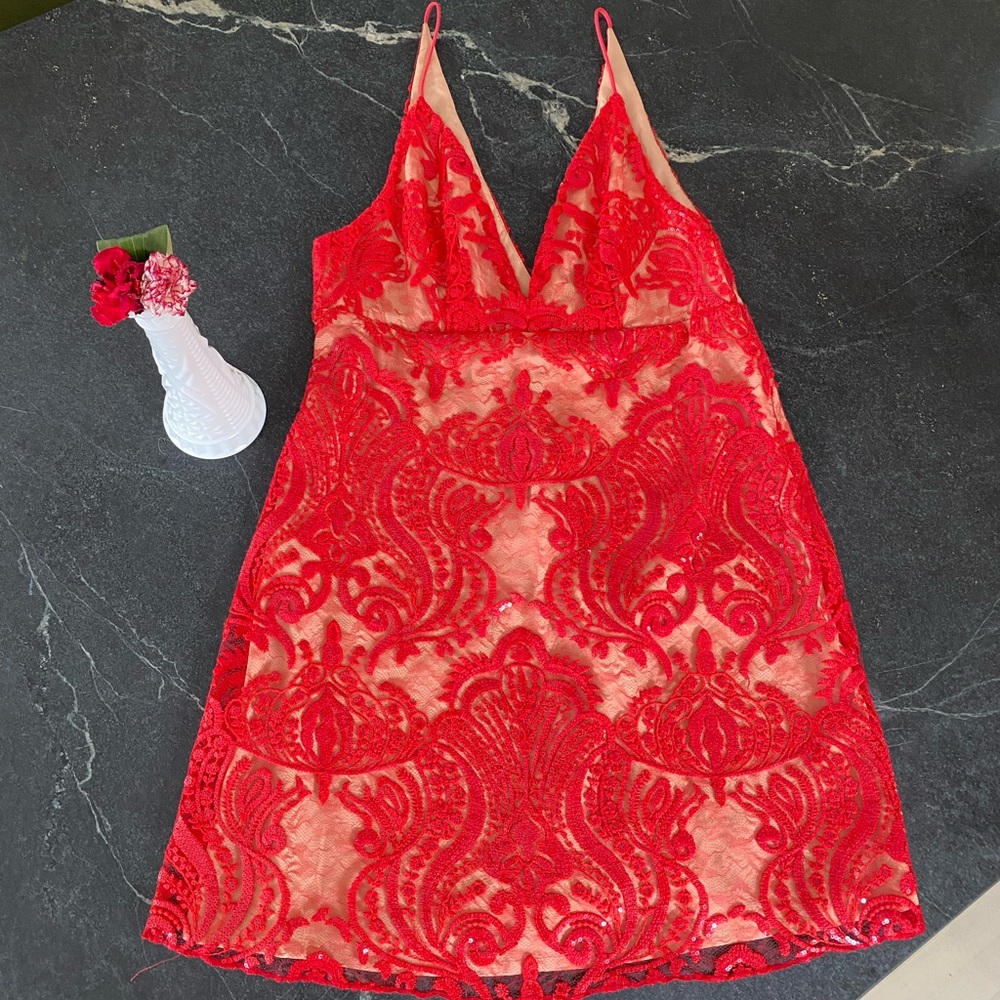 Strappy red lace Free People dress